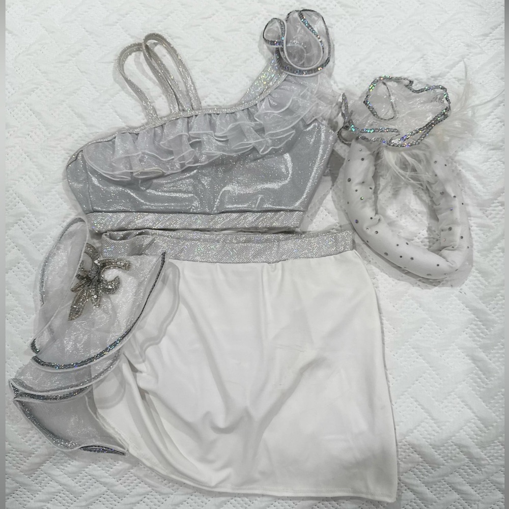 Silver & white two-piece latin dance costume